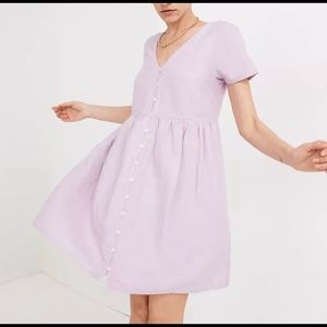 Madewell Alexandra Button-front Linen-born Mini Dress - Lilac - Size XS